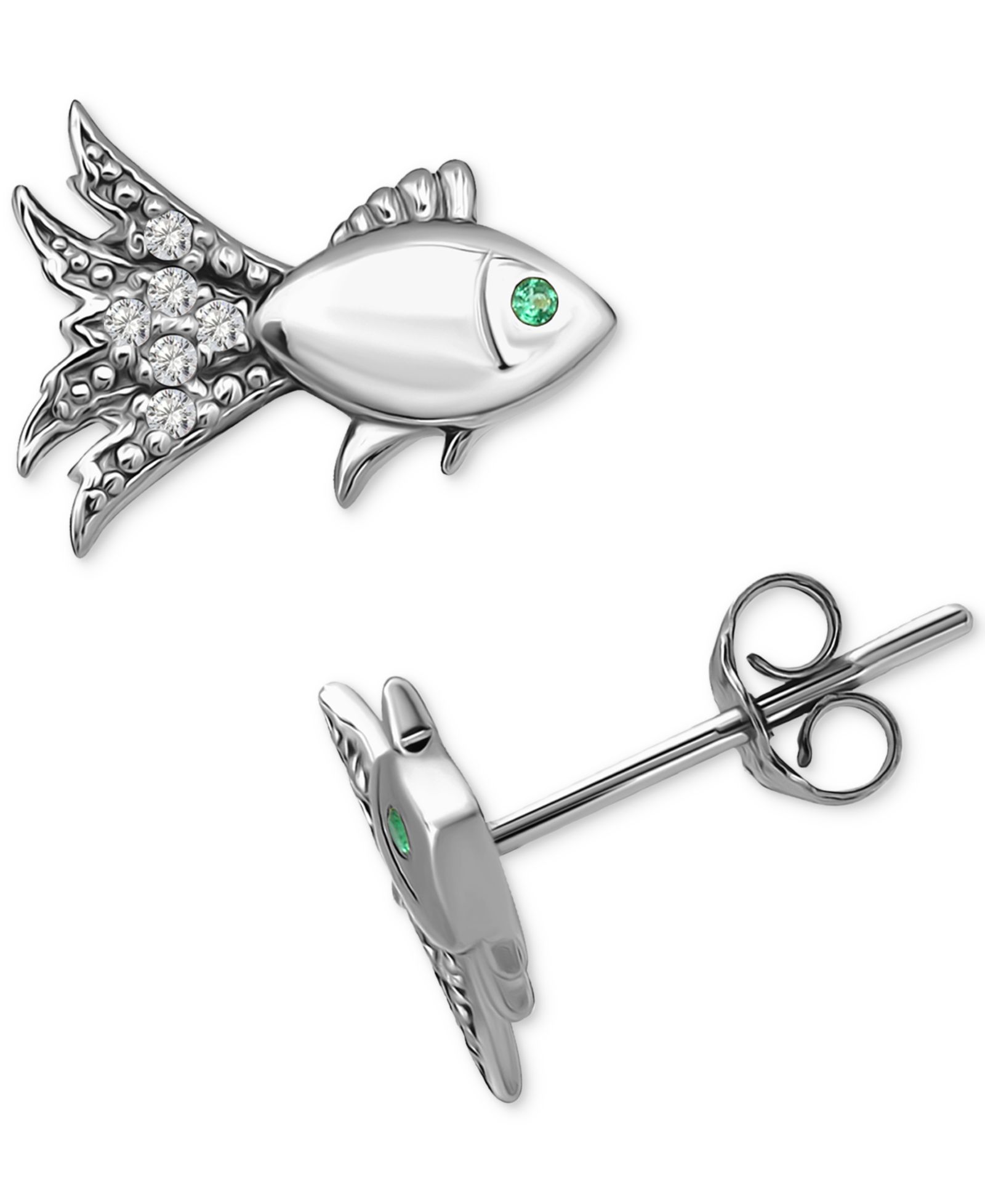 Giani Bernini Lab-Created Green Quartz & Cubic Zirconia Fish Stud Earrings in 18k Gold Over Sterling Silver, Exclusively at Macy's