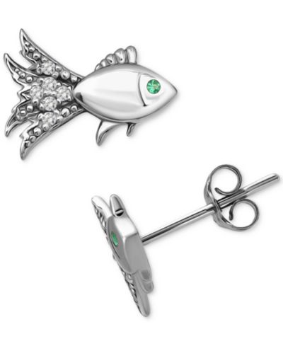 Giani Bernini Lab-Created Green Quartz & Cubic Zirconia Fish Stud Earrings in 18k Gold Over Sterling Silver, Exclusively at Macy's