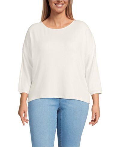 Lands' End Plus Size 3/4 Sleeve Cozy Rib Dolman Top