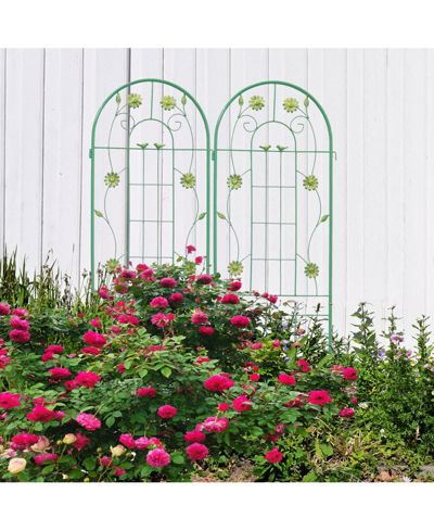 Metal Plant Trellis Set of 2 for Climbing Vines and Garden Flowers-Green
