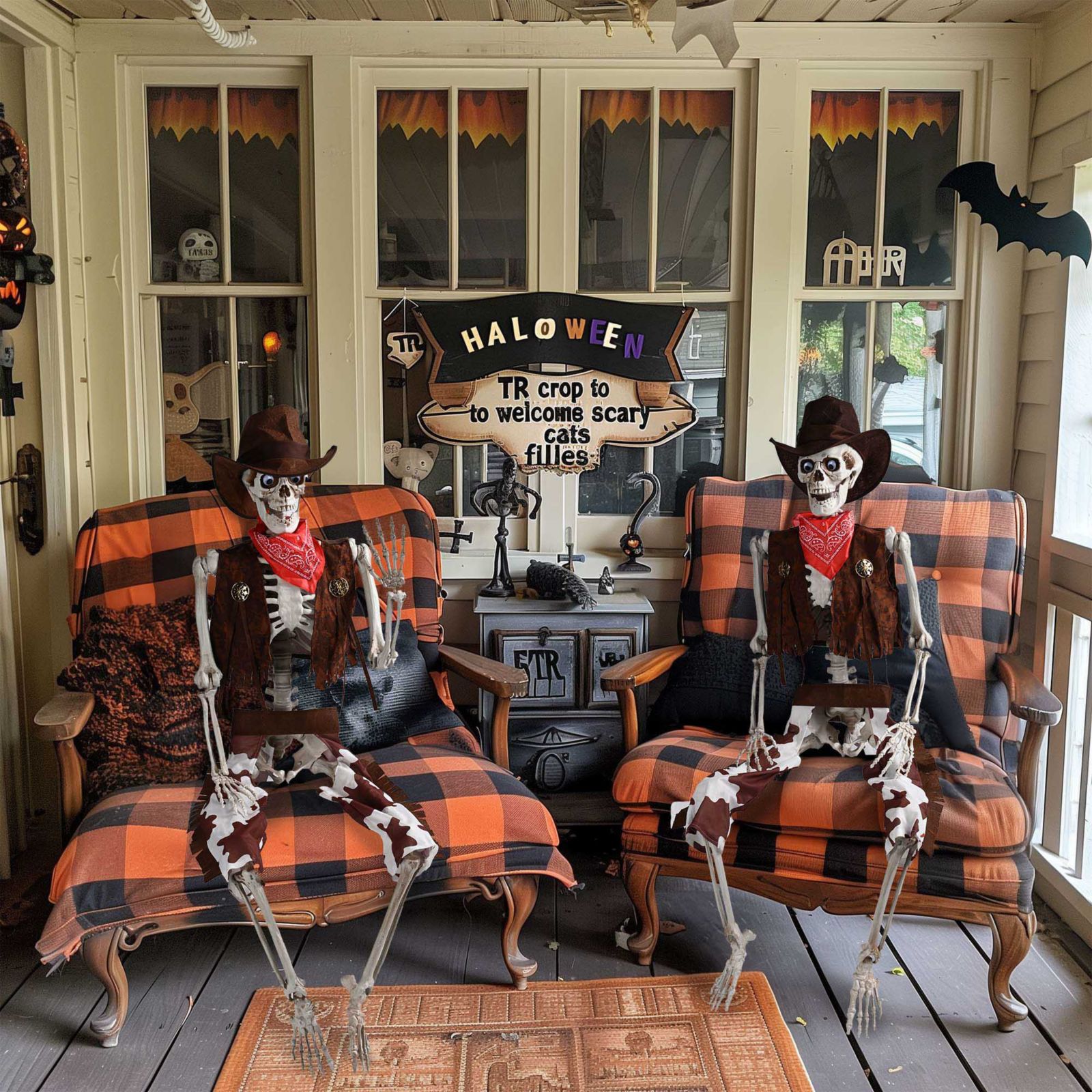 Декорации для вечеринки Yescom 2Pcs Halloween Cowboy Life Size Skeleton Haunted House