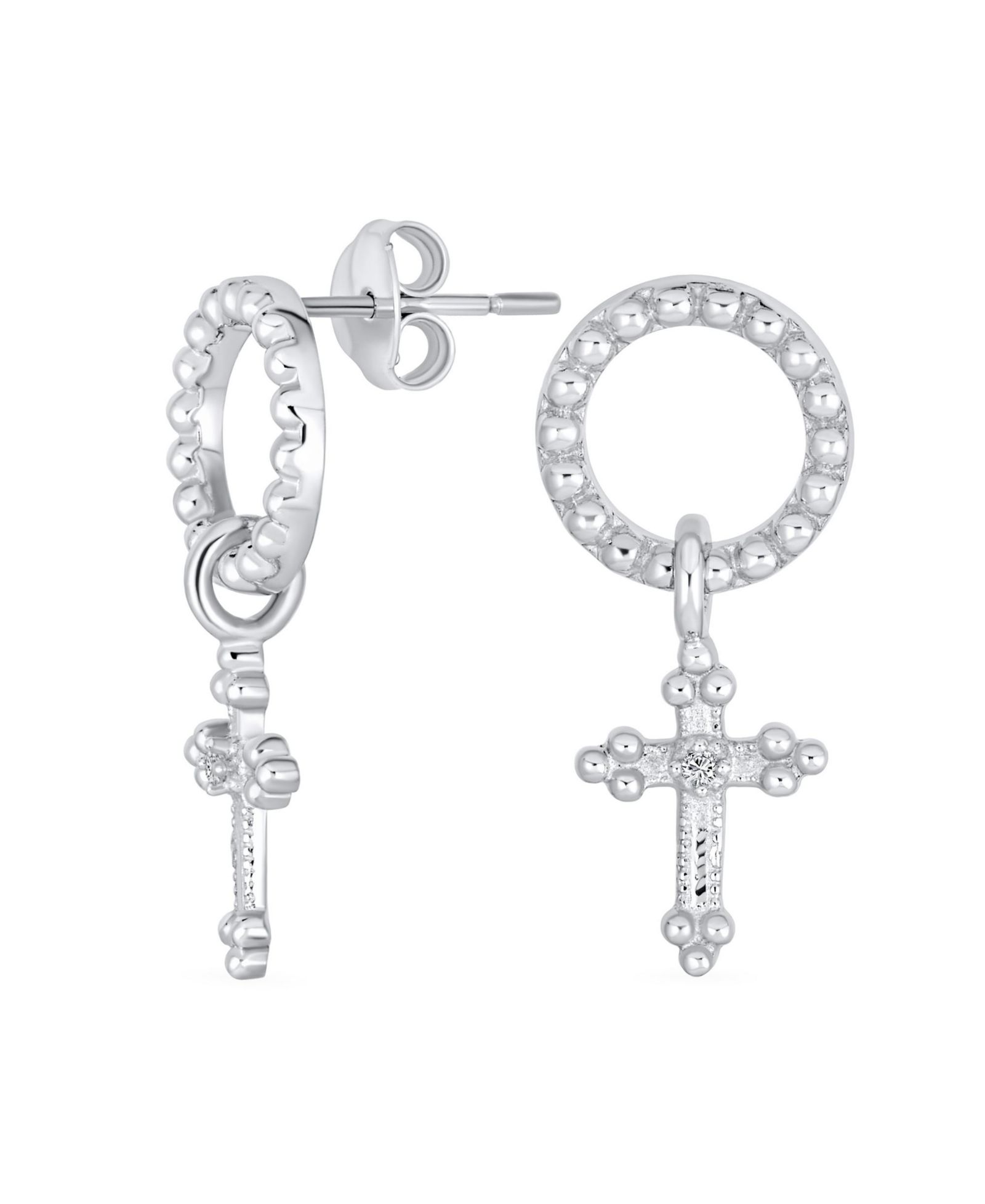 Серьги Bling Jewelry Religious Spiritual Eternal Circle and Fleur De Lis Cross из стерлингового серебра