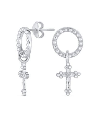 Серьги Bling Jewelry Religious Spiritual Eternal Circle and Fleur De Lis Cross из стерлингового серебра