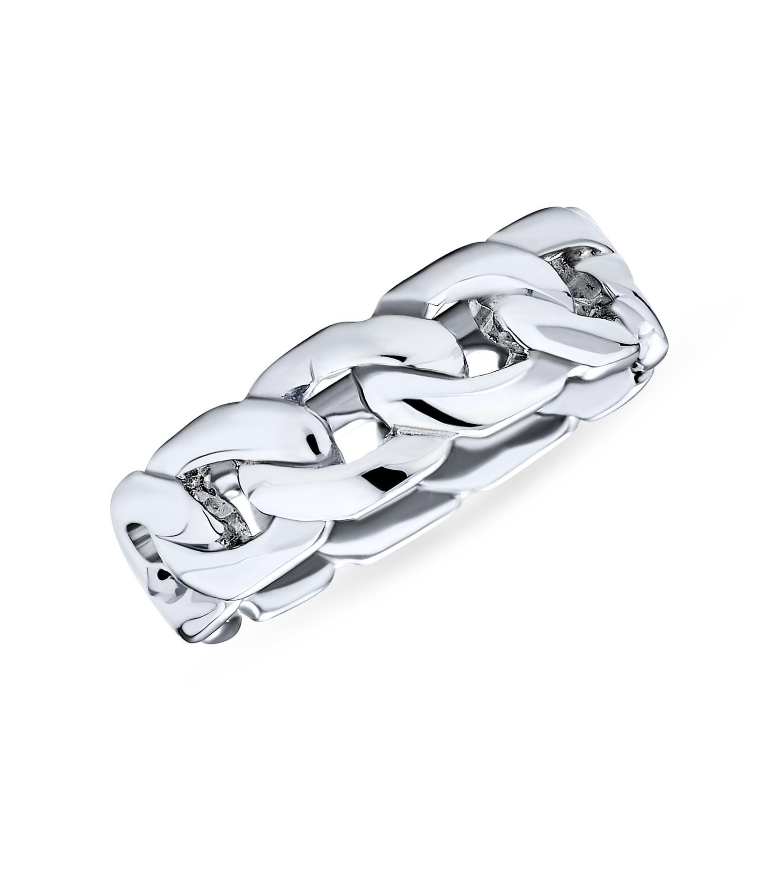 Bling Jewelry Unisex Solid Curb Link Chain Band Rings Bands .925 Sterling Silver 6MM