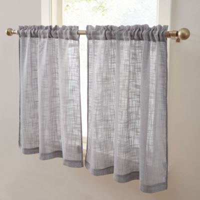 HLC.me Linda Faux Linen Textured Semi Sheer Privacy Light Filtering Transparent Rod Pocket Short Thick Cafe Curtain Tiers, Set of 2