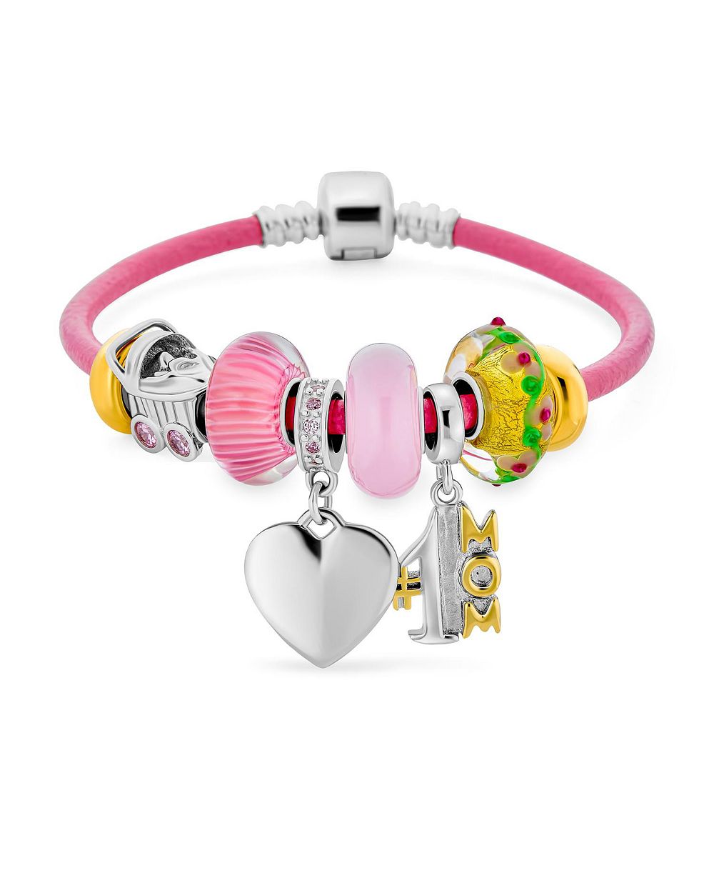 Bling Jewelry браслет Mom Charm из стерлингового серебра .925 с розовой кожей, 7.5 Inch
