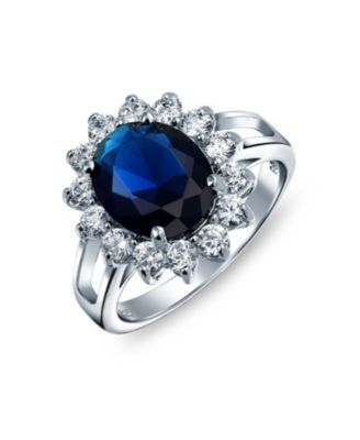 Bling Jewelry Классическое традиционное помолвочное кольцо для женщин с синей цирконием CZ Crown Halo Oval, серебро 925 пробы