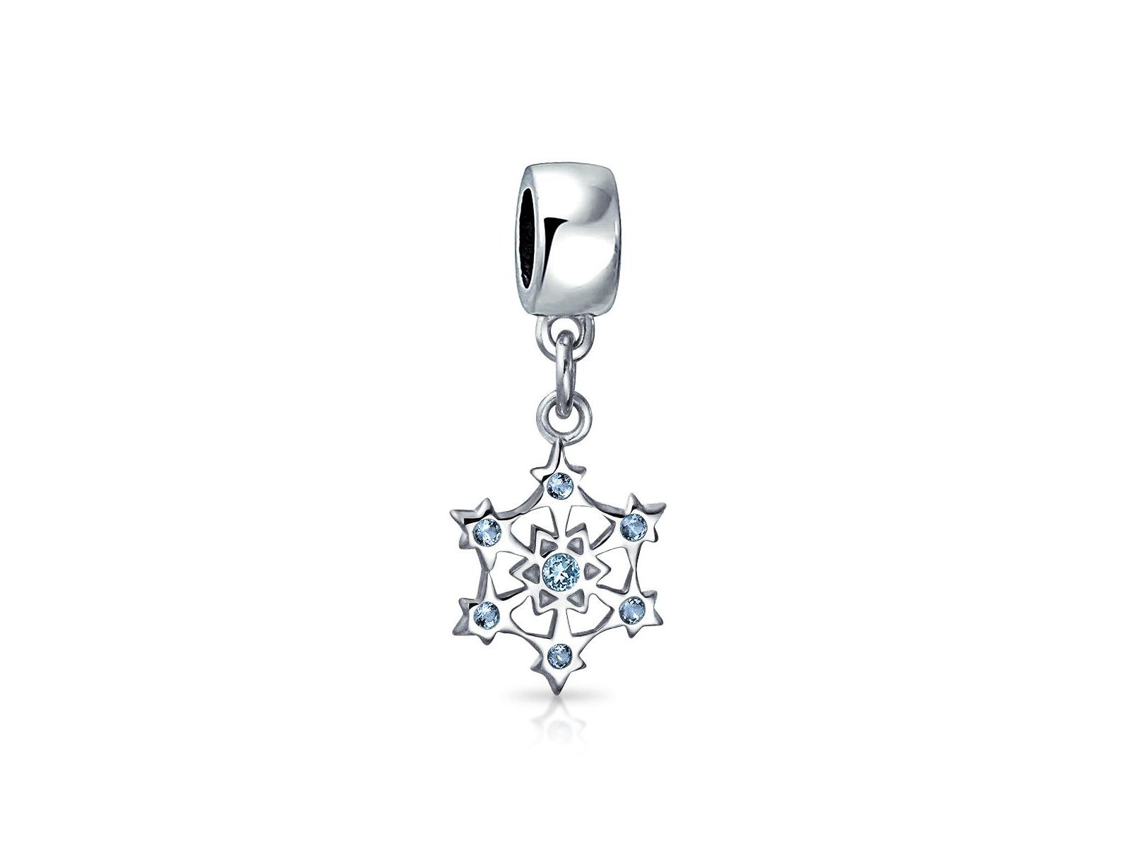 Bling Jewelry Frozen CZ Christmas Snowflake Charm Bead for Bracelet .925 Sterling Silver