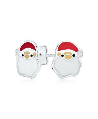 Серьги-гвоздики Bling Jewelry Christmas Holiday Santa Claus Sterling Silver Color Enamel