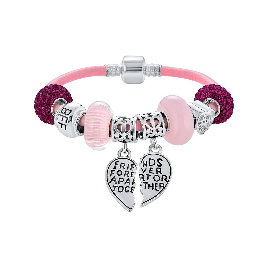 Браслет Bling Jewelry Best Friend Charm Set Sterling Silver 2 Piece BFF Split Heart Sorority Sister Pink