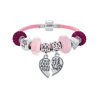 Браслет Bling Jewelry Best Friend Charm Set Sterling Silver 2 Piece BFF Split Heart Sorority Sister Pink