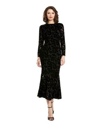 Mac Duggal женское миди-платье с длинным рукавом, бархатом с эффектом выгорания и волнистым подолом