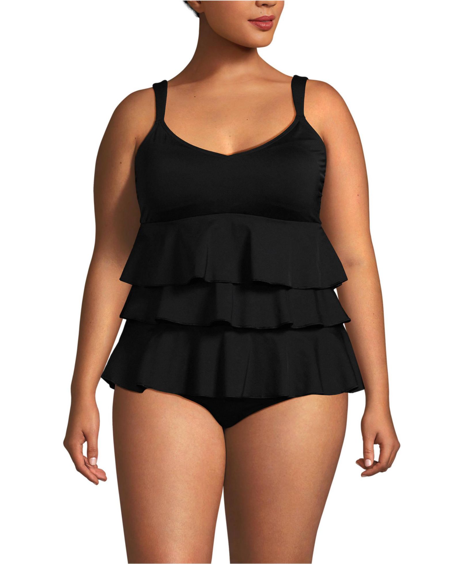 Lands' End Plus Size с рюшами купальник-слим One Piece Fauxkini