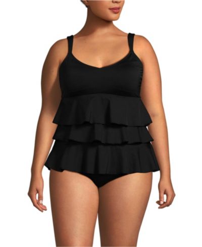Lands' End Plus Size с рюшами купальник-слим One Piece Fauxkini