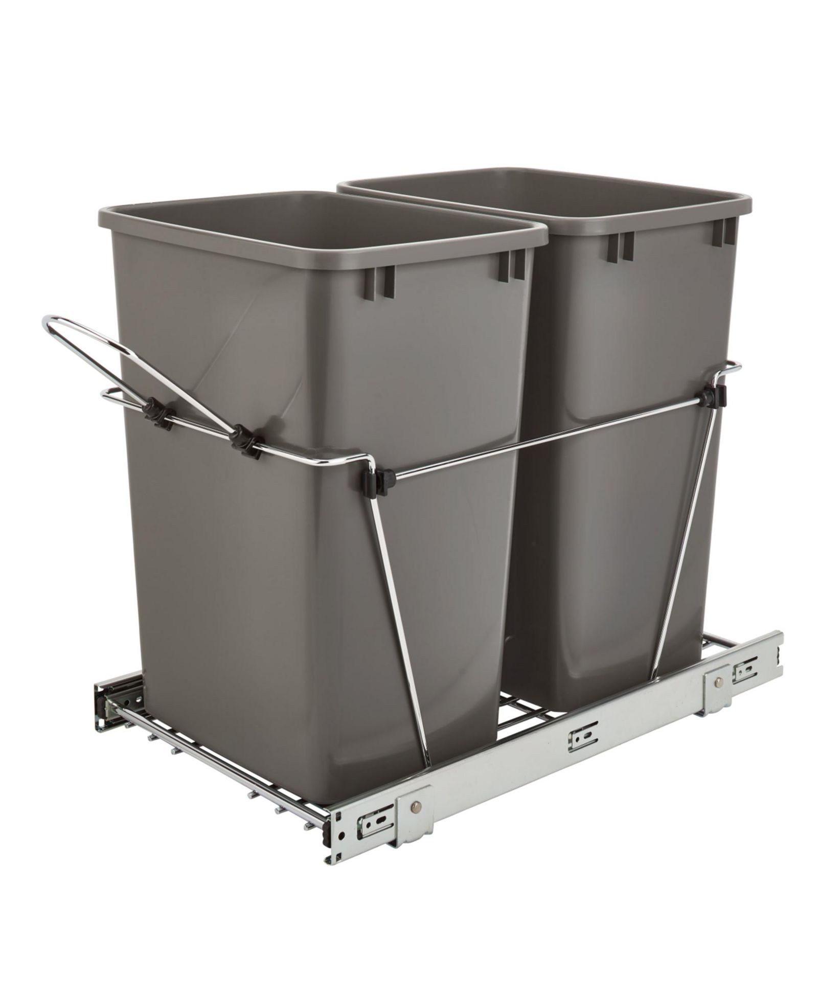 Rev-A-Shelf Double Pullout Trash Can 35 qt. for Kitchen, Gray, RV-18KD-13C-S