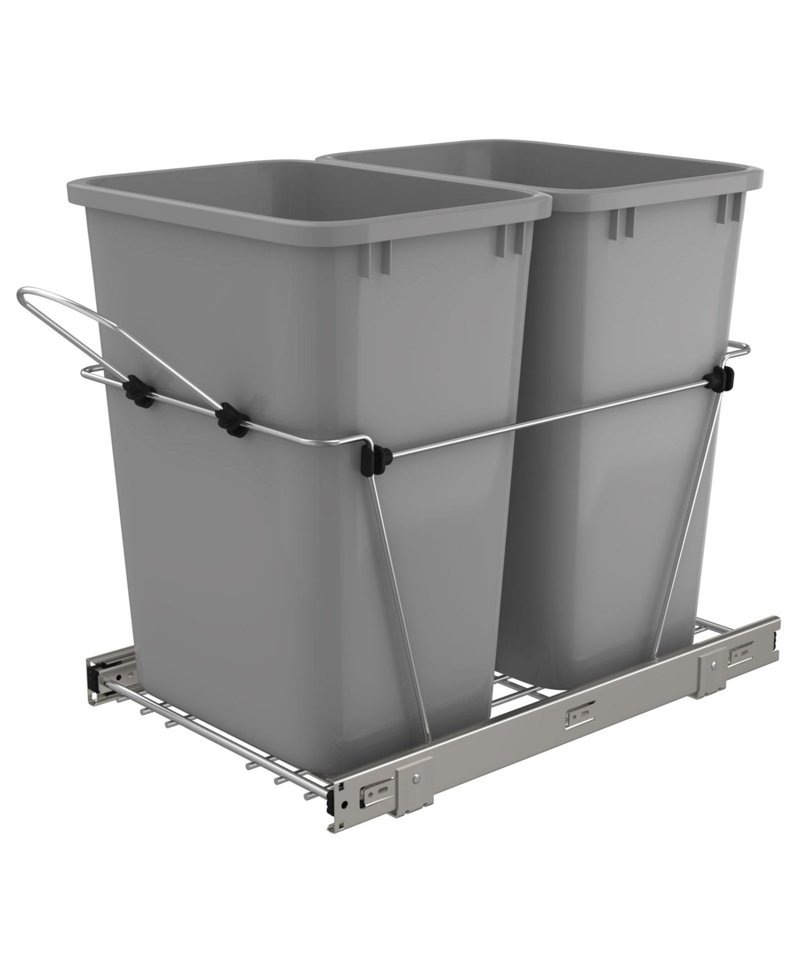 Rev-A-Shelf Double Pullout Trash Can 35 qt. for Kitchen, Silver, RV-18KD-17C S