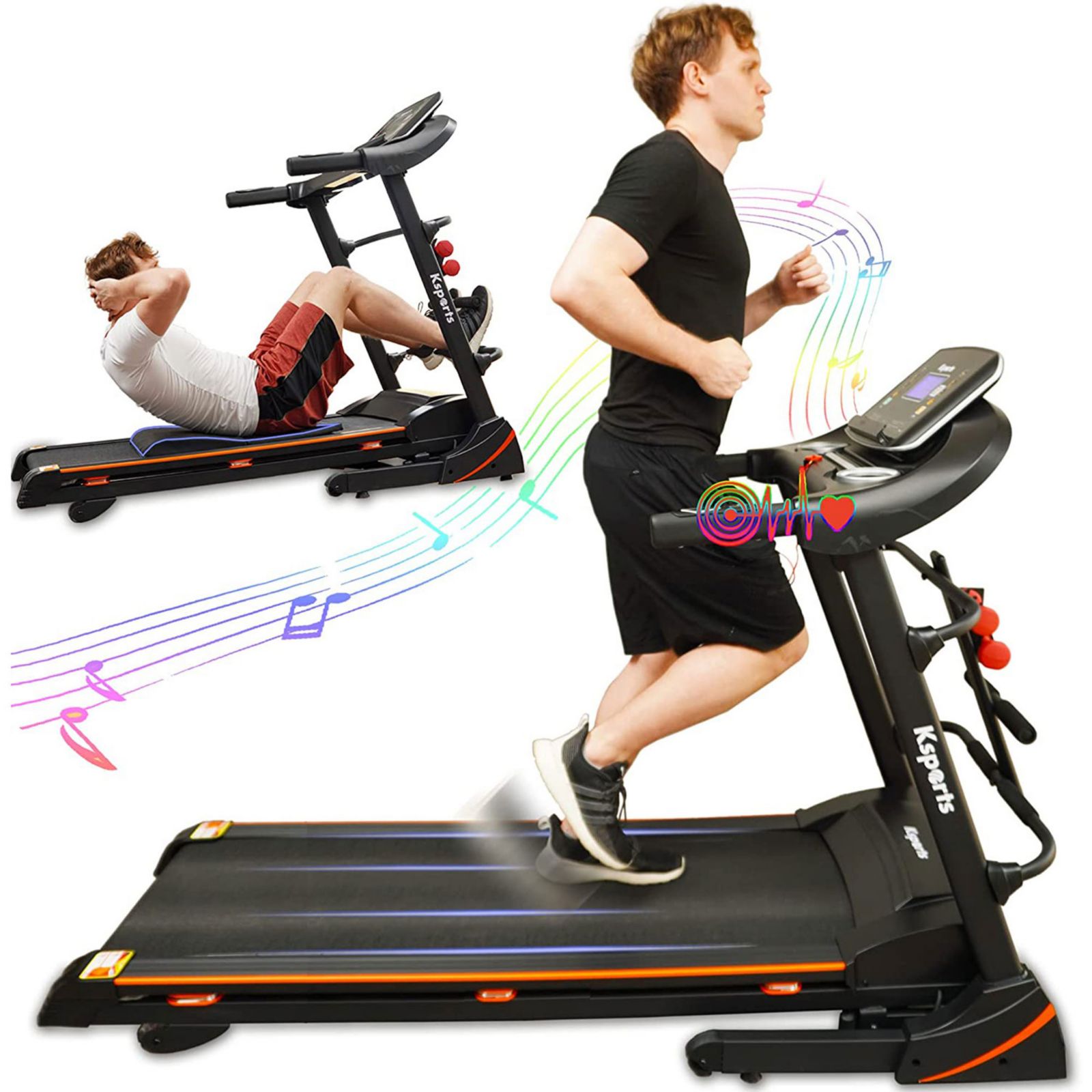 Ksports 16.5 In Wide Foldable Home Treadmill w/ Bluetooth and Fitness Tracking App