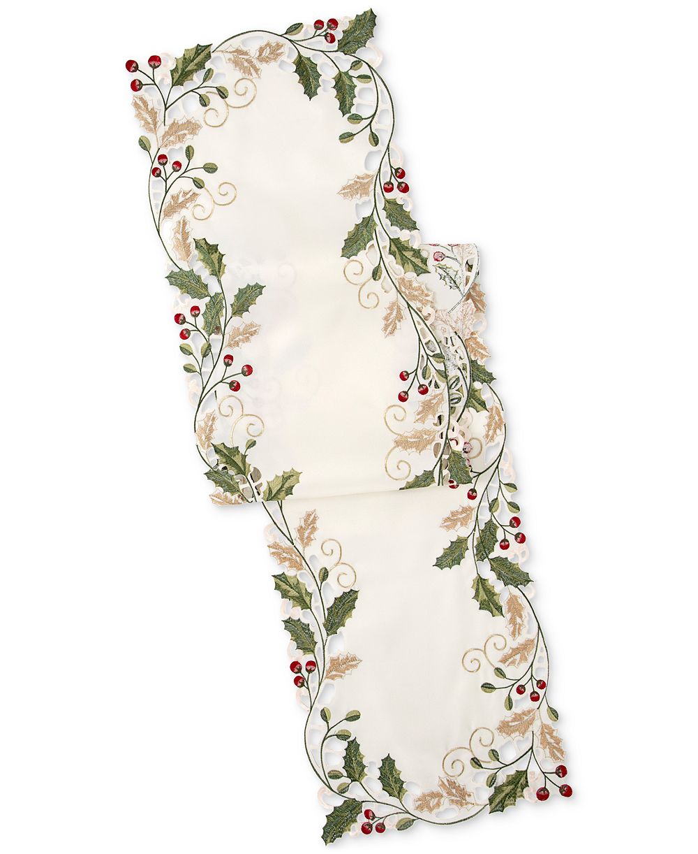Lenox Holiday Nouveau Holly & Berries Embroidered Runner, 14" x 72"