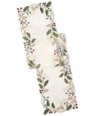 Lenox Holiday Nouveau Holly & Berries Embroidered Runner, 14" x 72"