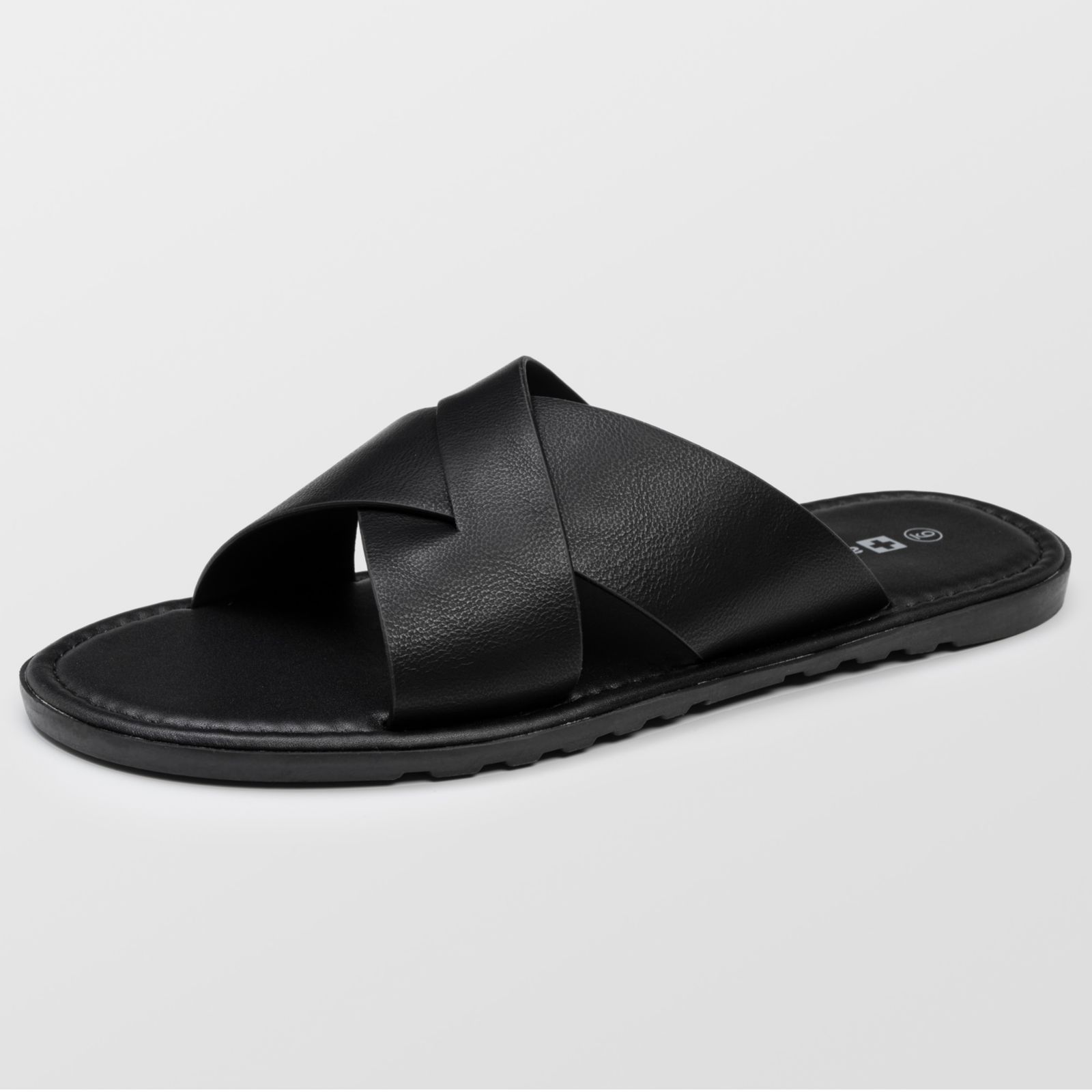 Alpine Swiss Men's Hugo Faux Leather Slide Sandals Indoor Outdoor Anti-Slip Shoe Cross Strap Design Flip Flops