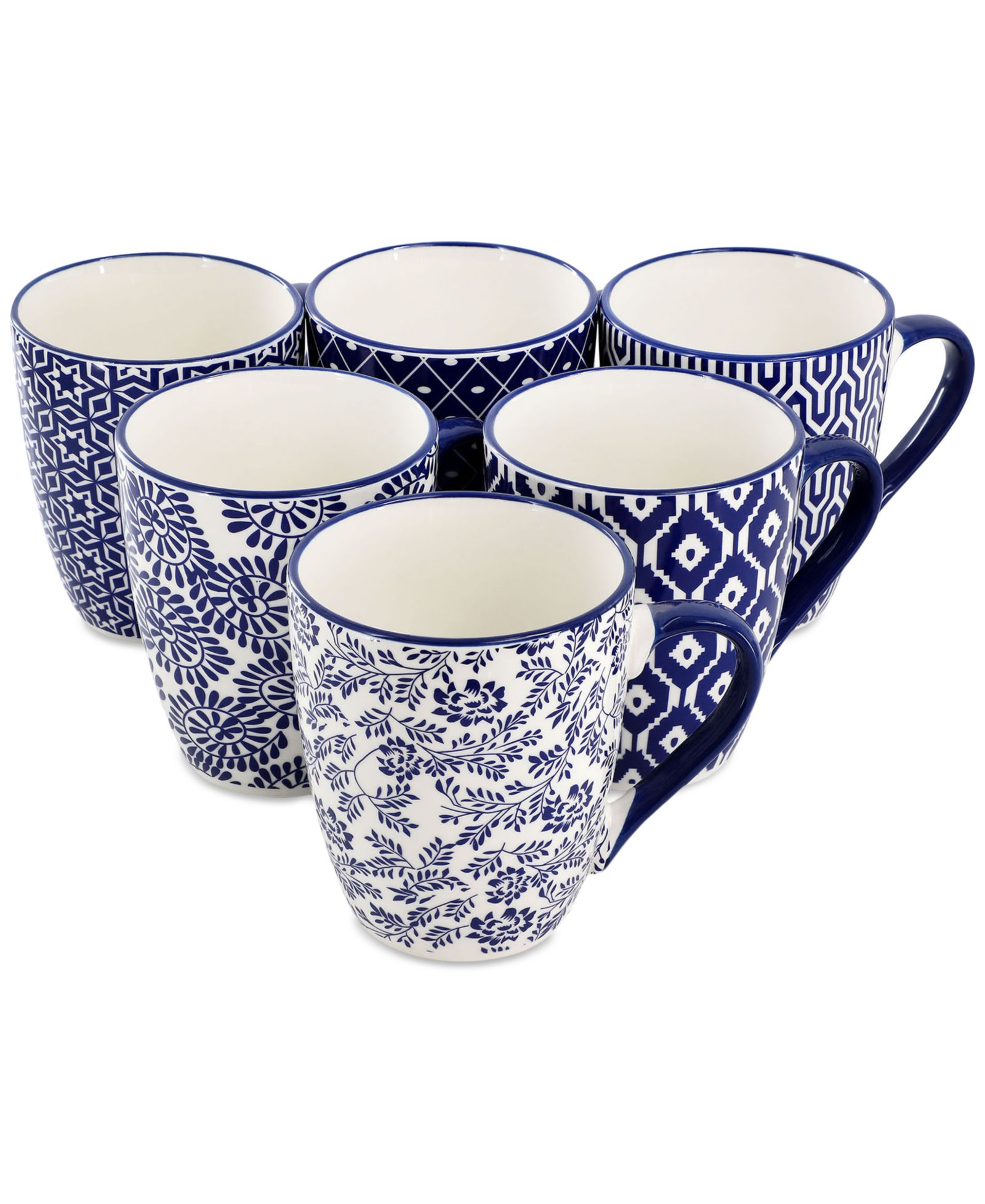 Elama Stoneware Assorted Mugs, Set of 6