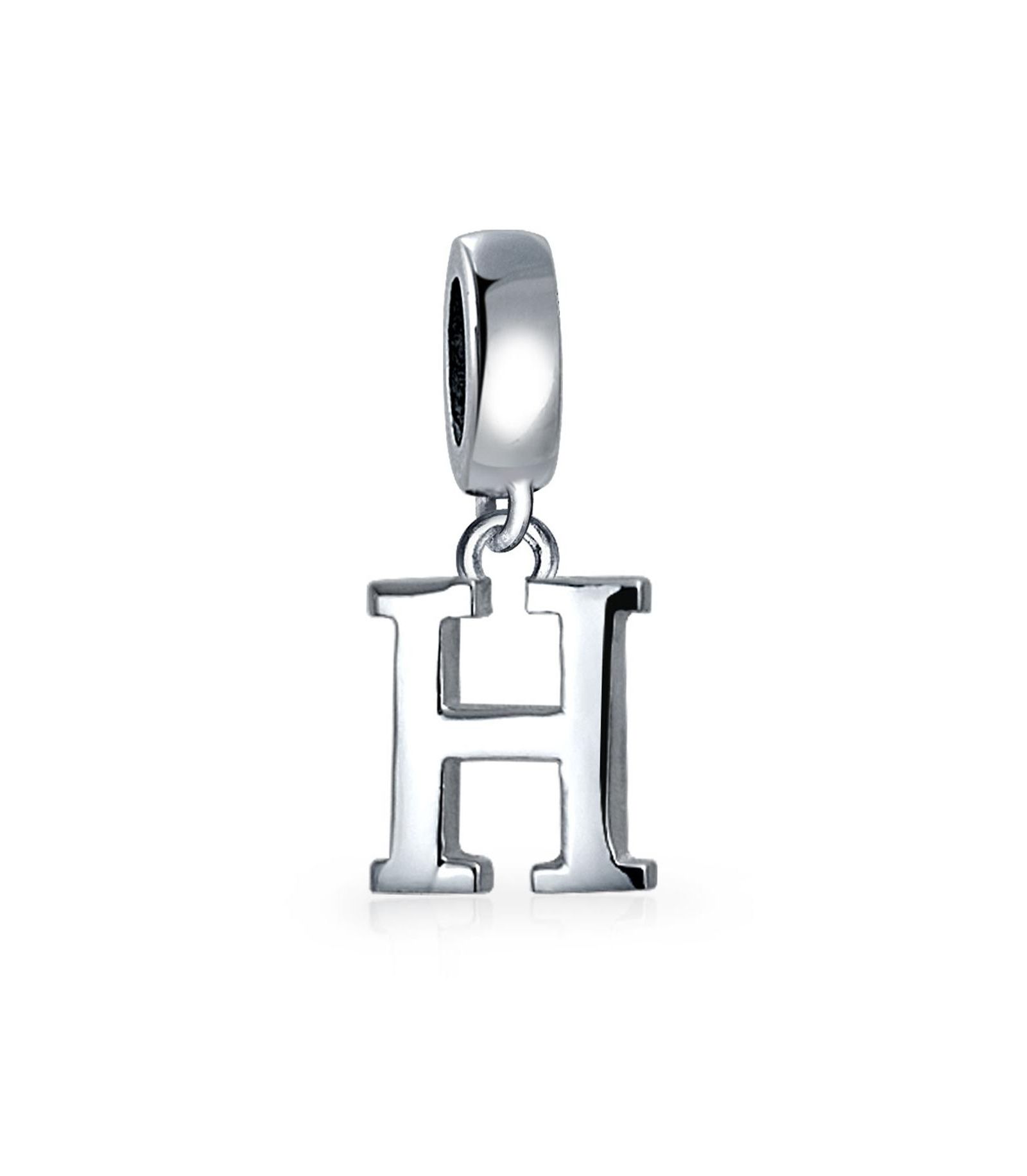 Bling Jewelry Block Letter U Alphabet Initial Dangle Charm Bead .925 Sterling Silver