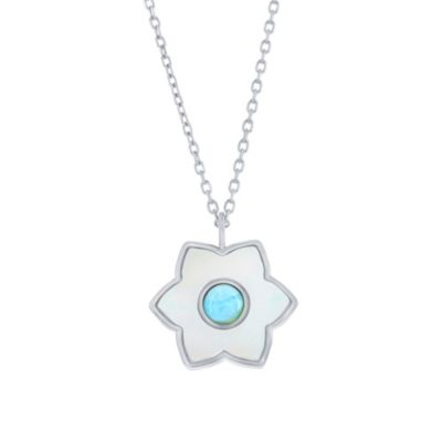 Caribbean Treasures Sterling Silver Larimar & MOP Flower Necklace