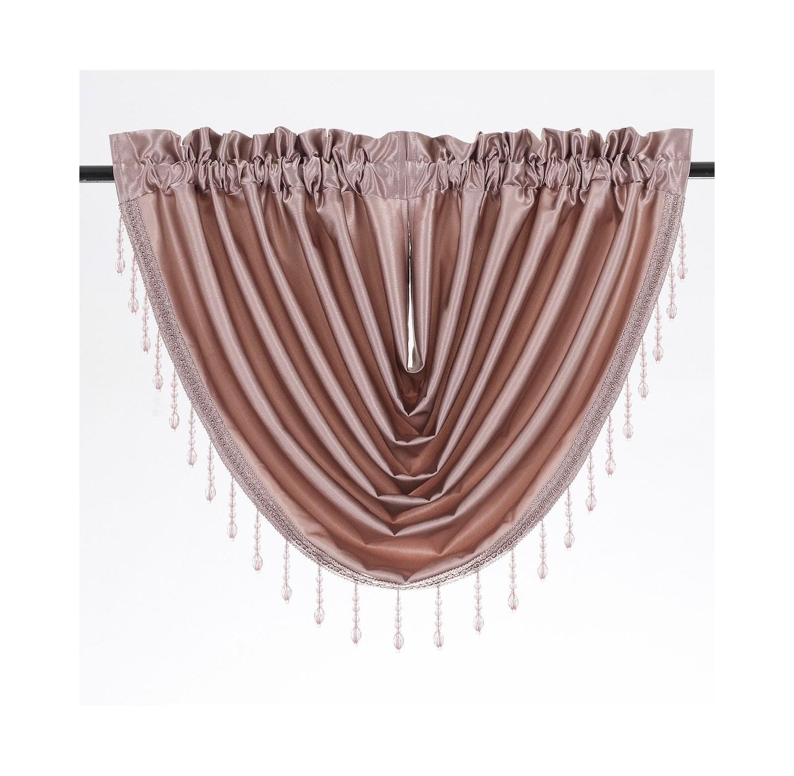 Kate Aurora Ultra Lux Faux Silk Regency Crinkle Rod Pocket Semi Sheer Crystal Beaded Window Valance - 57 in. W x 37 in. L, Brown