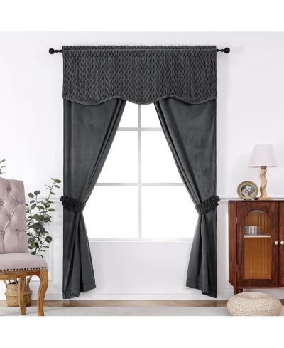 Kate Aurora Christmas Essentials Light Filtering Complete Attached Velvet Window Curtains & Valance Set