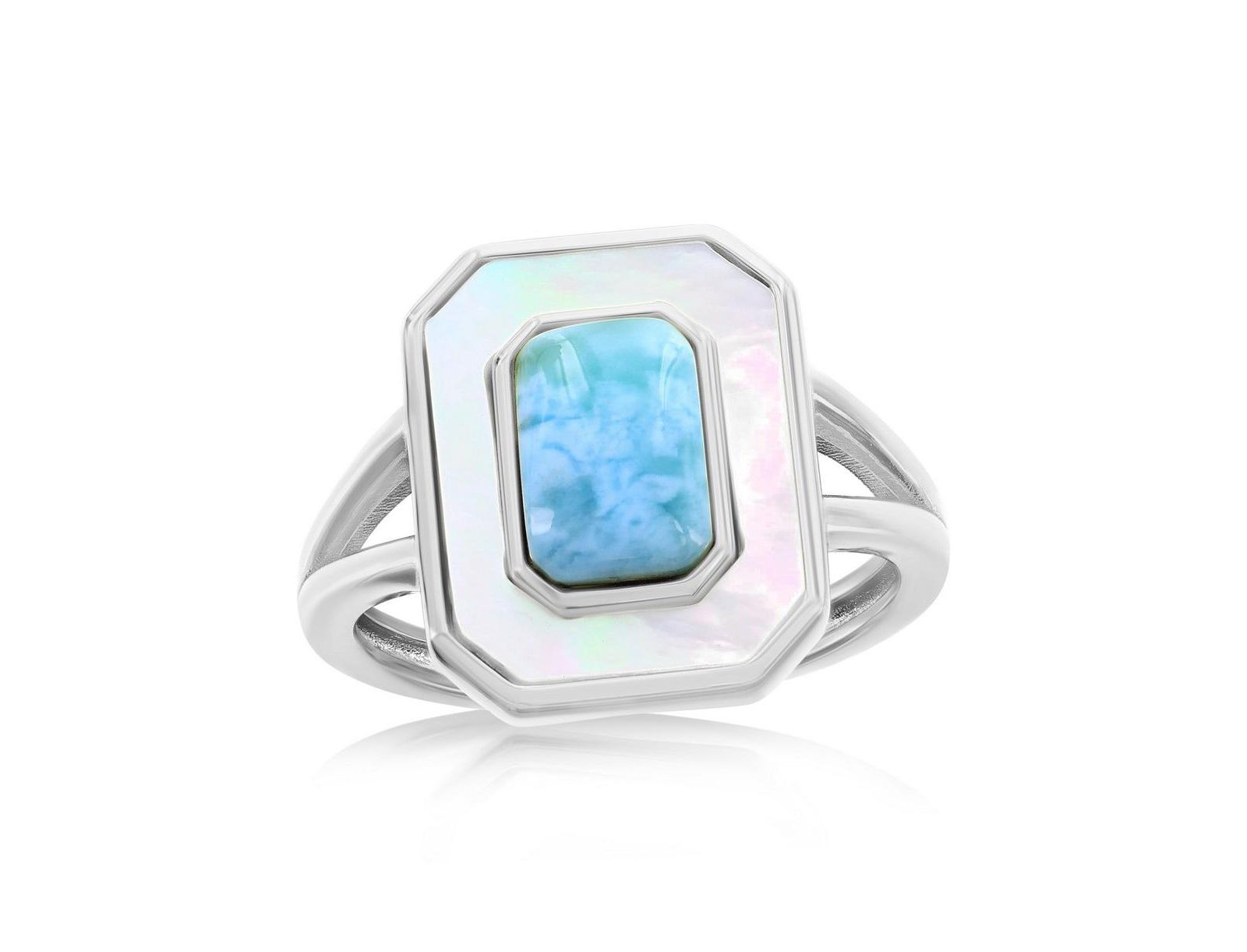 Caribbean Treasures Sterling Silver Larimar & MOP Rectangle Ring