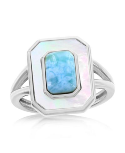Caribbean Treasures Sterling Silver Larimar & MOP Rectangle Ring