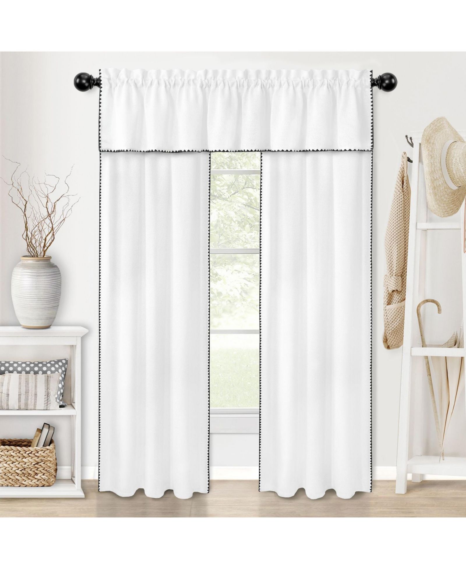 Kate Aurora Complete Coastal Hamptons Living Rod Pocket Textured Semi Sheer Window Curtain & Valance Set