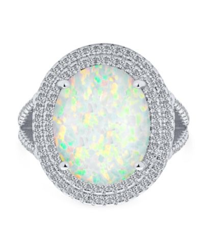 Bling Jewelry Кольцо с белым синтетическим опалом и CZ