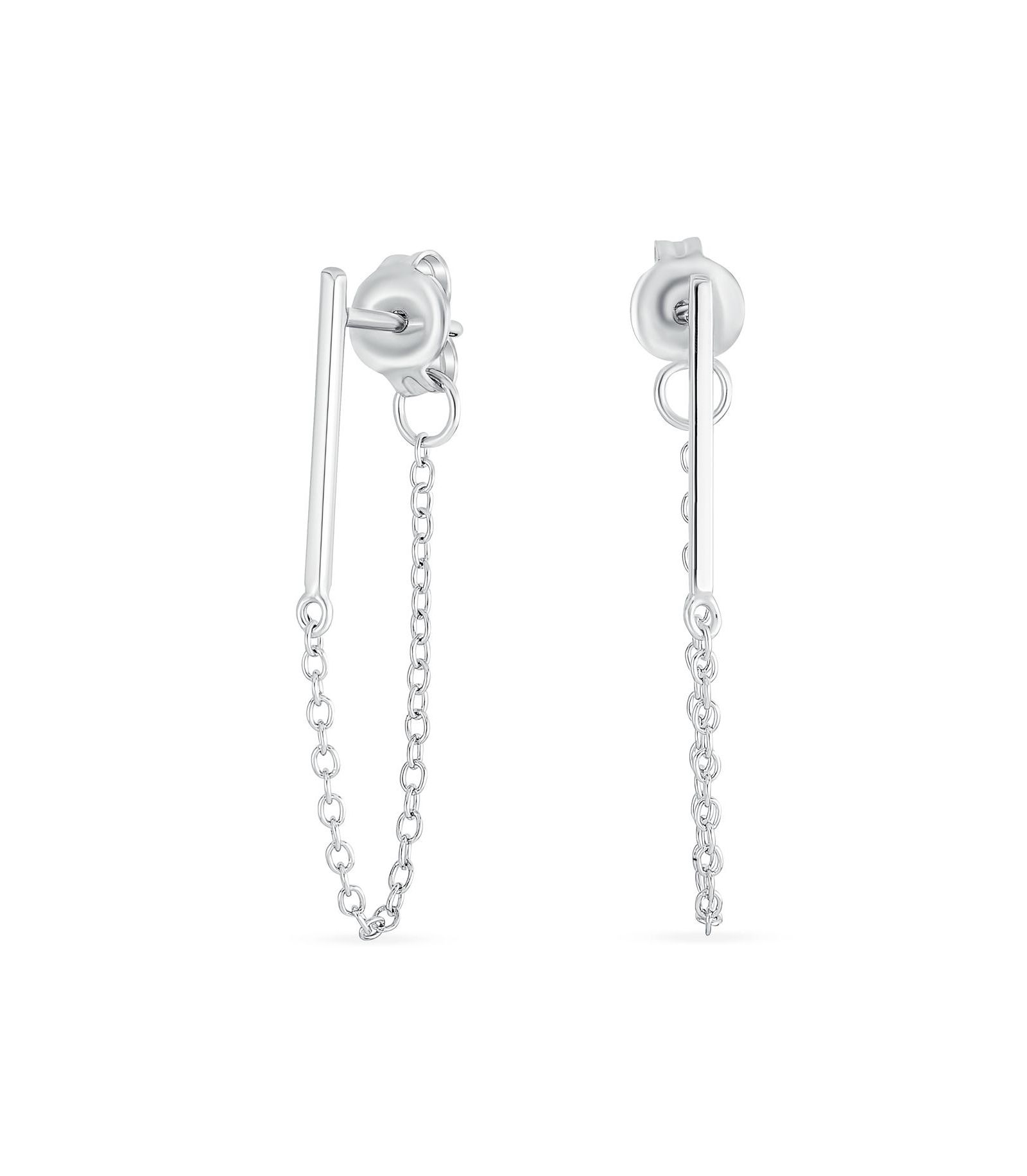 Серьги-гвоздики Bling Jewelry Minimalist Bar Dangle Chain, стерлинговое серебро
