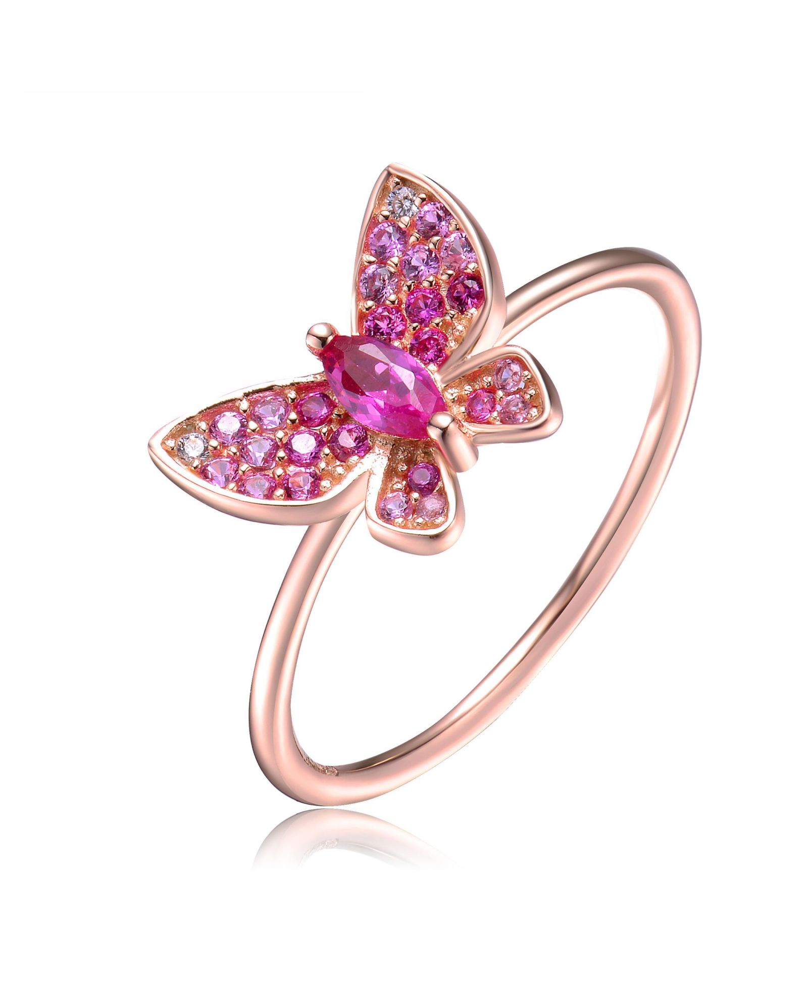 GiGiGirl Charming 18K Rose Gold Plated Brilliant CZ Pave Butterfly Ring