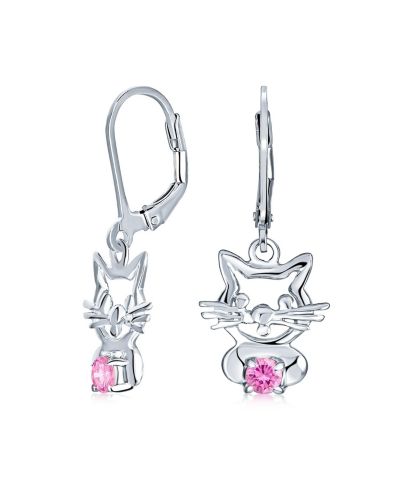 Серьги Bling Jewelry с CZ акцентом в виде кошки, розовые и синие, серебро