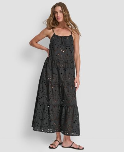 DKNY Women's Tiered Eyelet Maxi Dress Swim Cover-Up