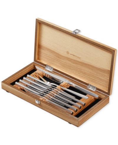 Wüsthof 10-Piece Stainless Steak Knife & Carving Set in Olivewood Chest