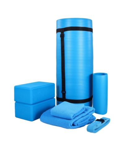 Набор для йоги BalanceFrom Fitness 7 Piece Yoga Set with Mat, Stretch Strap, and Knee Pad, Blue