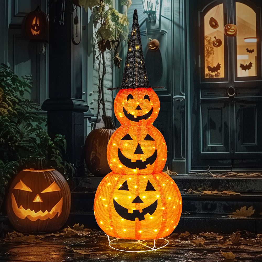 Yescom 5FT Halloween Pumpkins,Stacked Foldable,Jack O Lantern,LED Lights Party Outdoor Decorations 2026