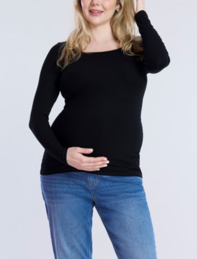 Женская трикотажная футболка Motherhood Maternity Square Neck Rib Knit Long Sleeve