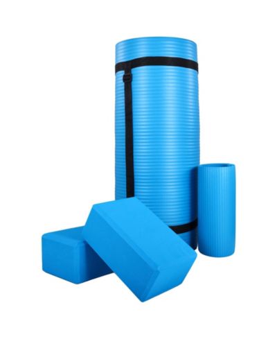 BalanceFrom Fitness 71"x24" Anti Tear Yoga Mat w/Strap, Knee Pad and Blocks, Blue