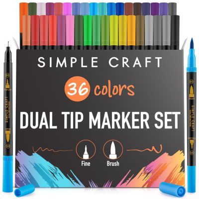 Zulay Kitchen 36 Colored Dual Tip Brush Pens - Fine & Brush Tip Dual Brush Markers