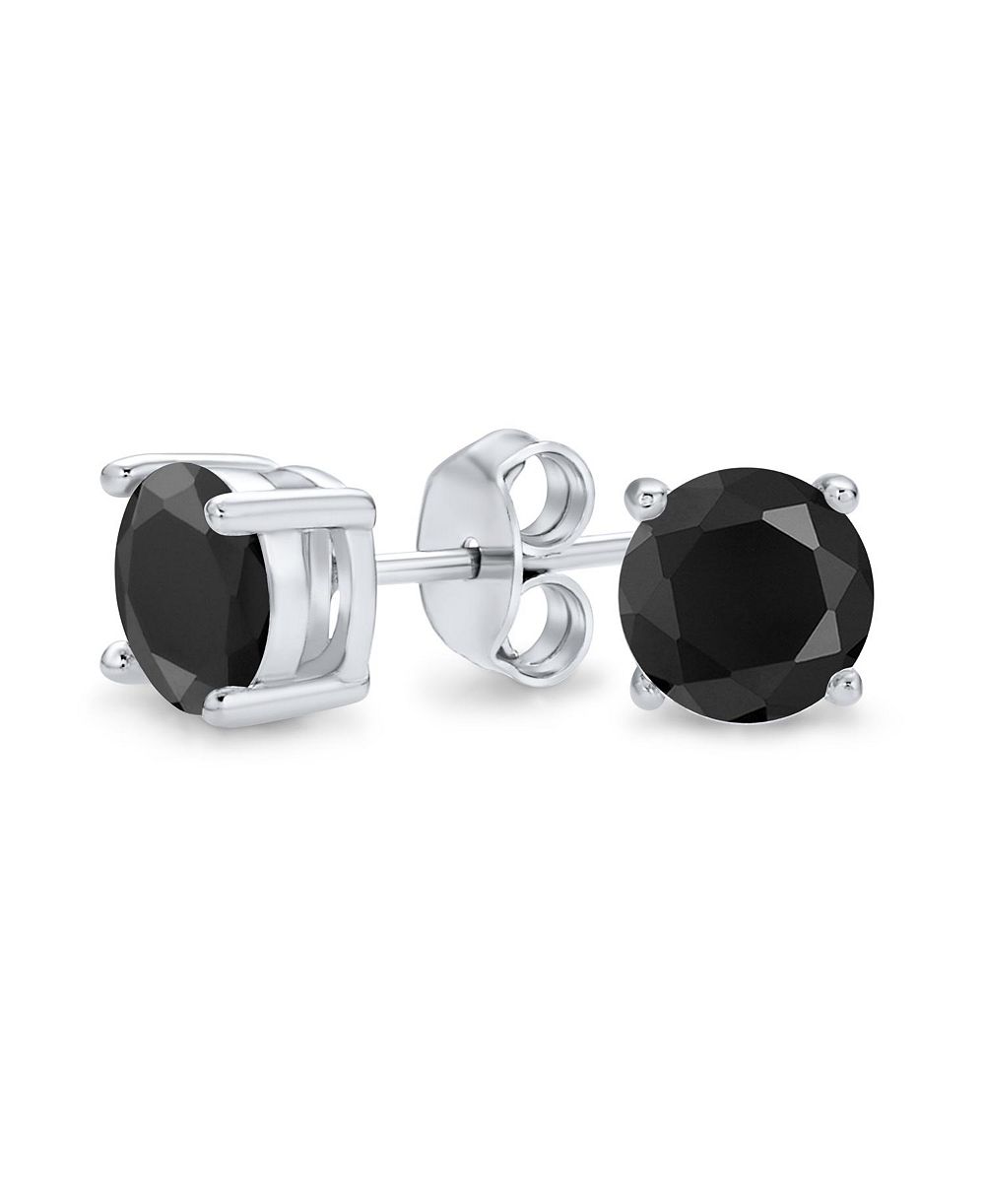 Bling Jewelry Черные круглые серьги-гвоздики с CZ, стерлинговое серебро .925, 5-10MM
