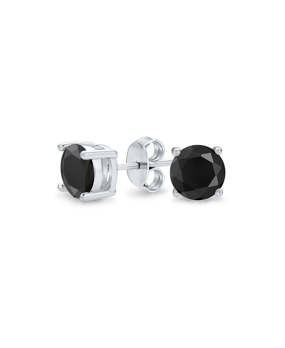 Серьги-гвоздики Bling Jewelry Black Round Solitaire CZ, 0.925 Sterling Silver 5-10MM