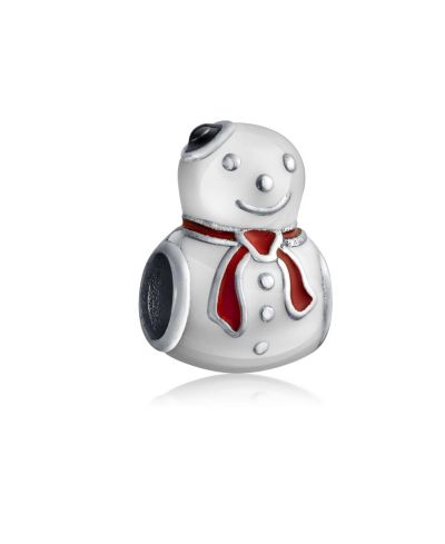 Bling Jewelry Winter White Frosty Snowman Charm Bead for Bracelet .925 Sterling Silver