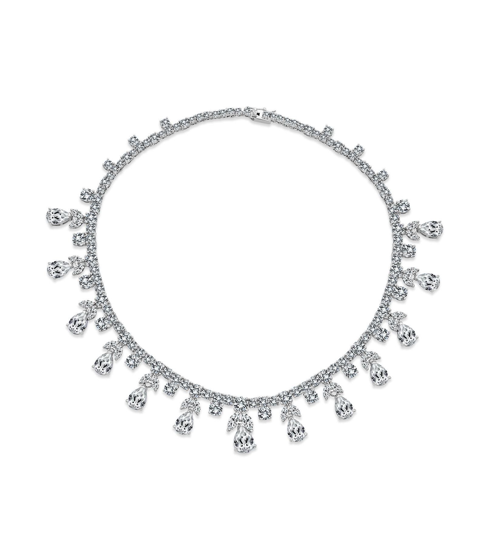 Ожерелье Bling Jewelry Vintage Estate Art Deco Style Multi Teardrop CZ Statement Bib Collar Silver Plated