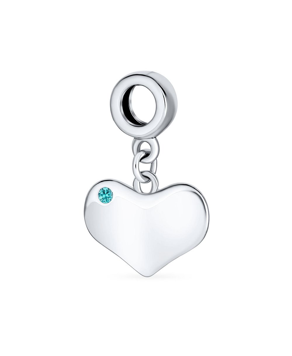 Bling Jewelry Heart Shaped Green Crystal Accent Dangle Bead Charm .925 Sterling Silver