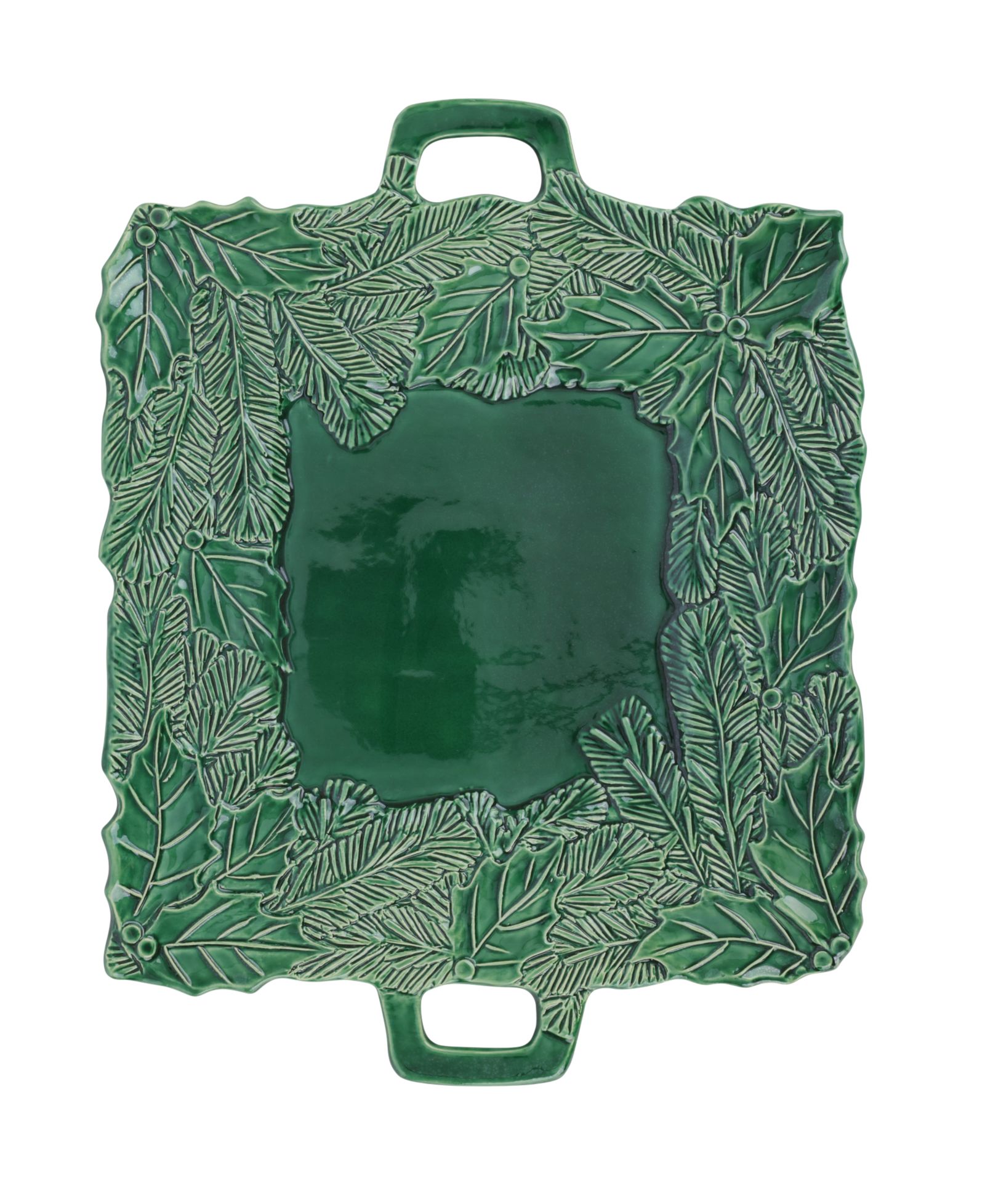 VIETRI Lastra Holiday Green Figural Handled Square Platter