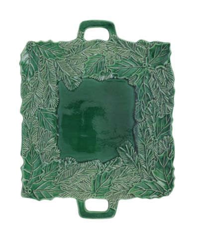 VIETRI Lastra Holiday Green Figural Handled Square Platter